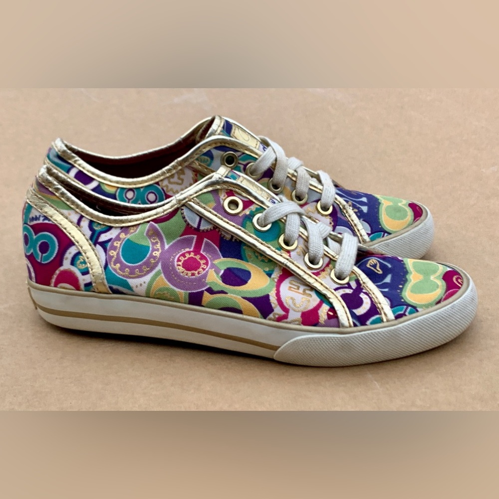 Women's 5.5 B Multi Colored Canvas COACH DEE 1941 Sneakers - Picture 4 of 16